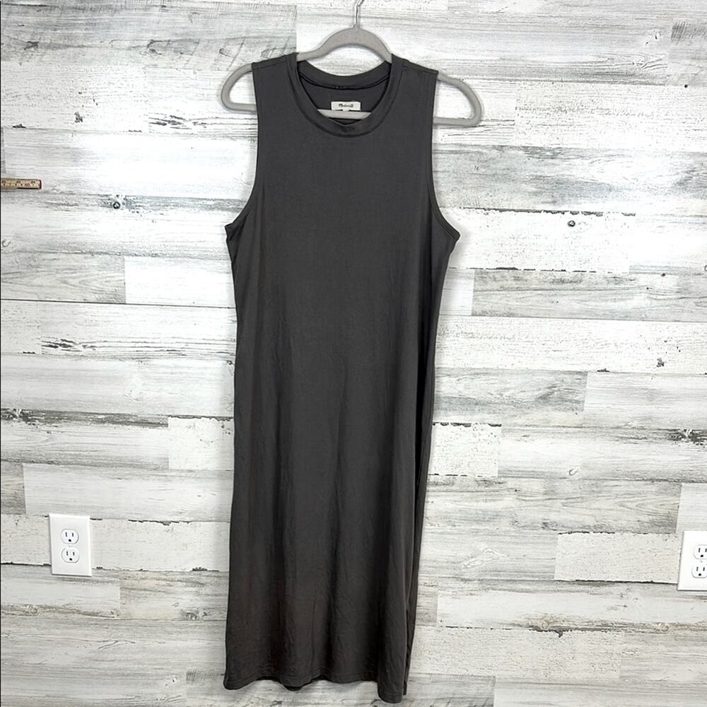 Madewell Women's Size Medium Sandwashed Gray Mock Neck Tank Jersey Dress Organic